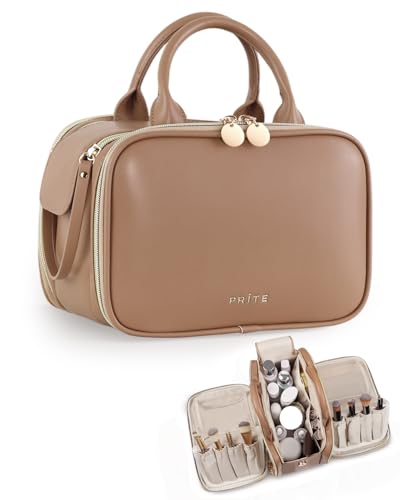 Prite Kulturtasche Makeup Tasche Kosmetiktasche große Kapazität Seite Öffnungen Reisen wasserdicht tragbare mit Griff und mehrere Fächer