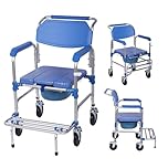 Suuiwau 4-in-1 Bedside Commode, Rolling Shower Chair with Wheels, 150 kg Weight Capacity, Toilet Chair for Elderly, Disabled