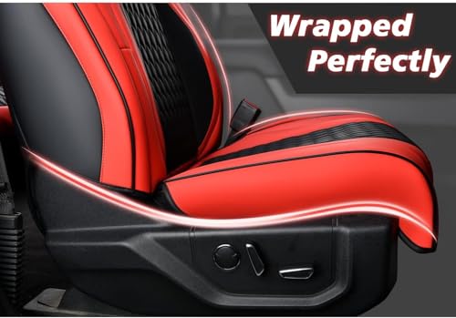 Image of Coverado Front Seat Covers for Ford F150 2015-2026, F250 F350 F450 2017-2026 SuperCrew Crew Cab, Red Leather Car Seat Covers, Full Coverage