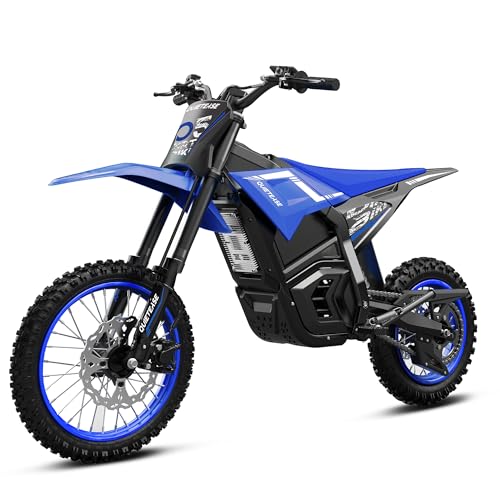 QuietEase Electric Dirt Bike for Teens & Adults, 3000W Brushless Mid-drive Motor, 220Nm Torque, 40MPH, 48V/23.5Ah, IPX6 Waterproof Battery, Full Hydraulic Air-Bag Suspension Ebike, Blue