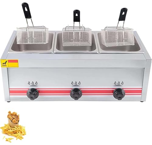 Freidora De Gas Comercial De Encimera Con Cesta Totalmente Revestida For Restaurantes Comerciales Restaurantes De Comida Rápida Freidora De Gas For Exteriores(Triplecylinder10l+10l+10l)