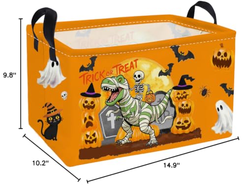 Image of Essme Rectangular Dinosaur Halloween Baskets,Kids Storage Box,Cute Basket for Room Decor, Book Bins,Shelf Basket.(Yellow Dinosaur