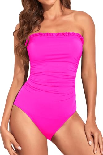 Image of Holipick Women Tummy Control One Piece Swimsuits Strapless Bandeau Bathing Suits Slimming Halter Swimwear