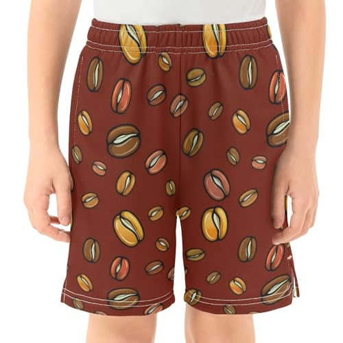 J JOYSAY Roasted Coffee Bean Maroon Boys Athletic Shorts Kids Youth Casual Shotrs with Pockets Elastic Waistband2