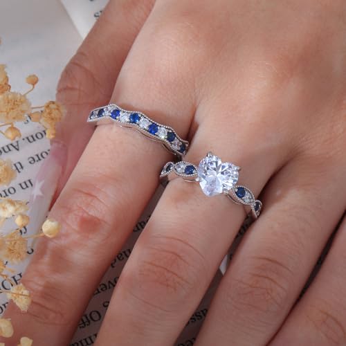 Image of Jeulia 3 Carat CZ Solitaire Engagement Rings Halo Milgrain Heart Cut Sterling Silver Ring Set Promise Engagement Wedding Anniversary Rings Bridal Sets for Women