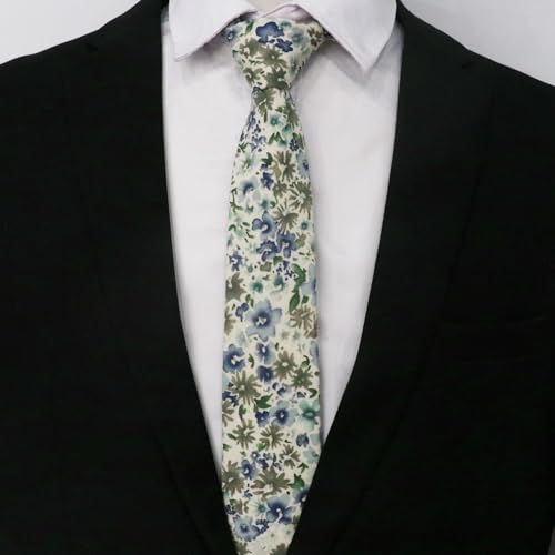Image of Cotton Floral Ties for Men 2.76 inch Men's Skinny Tie Linen Flower Printed Neck Tie for Wedding Dating Party
