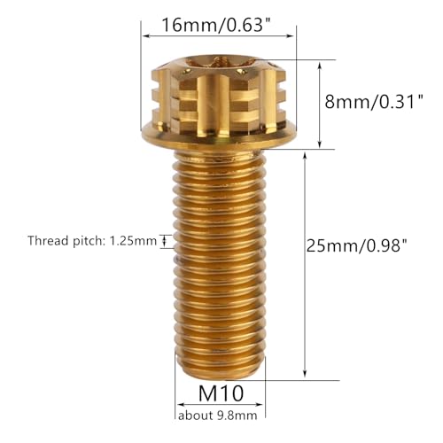 Image of 4Pcs Titanium Bolt Flange Torx Head M8 M10 x 20 25 30mm Screw Bolt for Motorcycle Car Modifications (Gold, M10x25mm Pitch 1.25)
