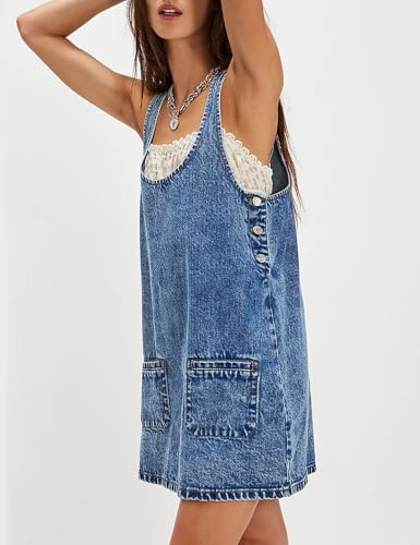 Denim Overall Dress Jean Mini Sleeveless Western Tank Country Concert Romper Dresses with Pockets for Women 20253