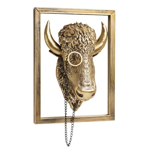 Newinhome Animal Heads Wall Decoration (Gift Metal Frame) Resin Animals Sculptures Head Wall Hanging Decor Gold vintage Wall Sculpture for Living Room Bedroom Office(Bull)