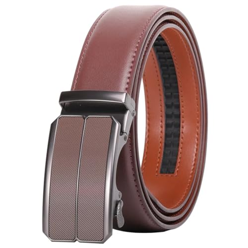 Men's Solid Color Alloy Automatic Buckle Belt Leather leather Brown 3.5 Cm Belt3