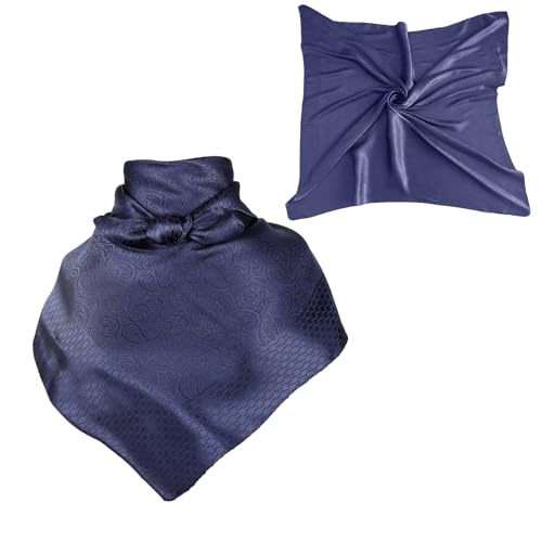 YINECO Mens & Womens 35 Large Square Jacquard Silk Scarf -Head Scarf for Men Necktie Bandanas Pocket Square Cowboy Scarves (Navy blue)