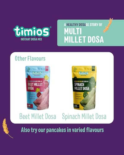 Image of Timios Organic Multi Millet Dosa Mix - Sprouted & Natural, Instant Healthy Breakfast for Kids & Family, No Maida, No Preservatives, Rich in Iron & Fiber, Pack of 2, 300gm