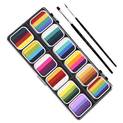 PartyKindom 1Set Color Water Activated Face Paint Kit for Halloween Makeup Portable Body Paint with Brushes Mixing Non Leaking Storage Box for Adults