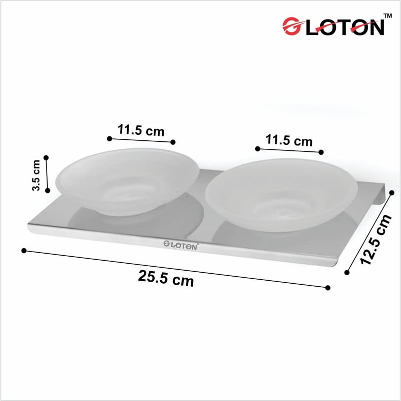 Image of GLOTON Wall Mount Stainless Steel with Smokey Glass Oval Shape Double Soap Holder for Bathroom, Soap Stands for Bathroom Wall /Soap Tray for Bath Dish Bathroom Accessories and Fittings Rust Free
