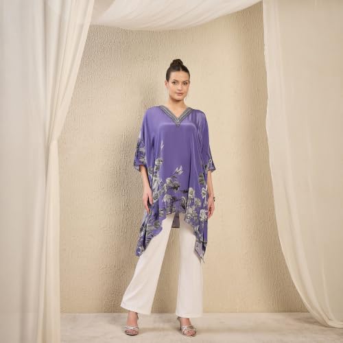 Image of First Resort Light Purple Embellished Floral Kaftan Top