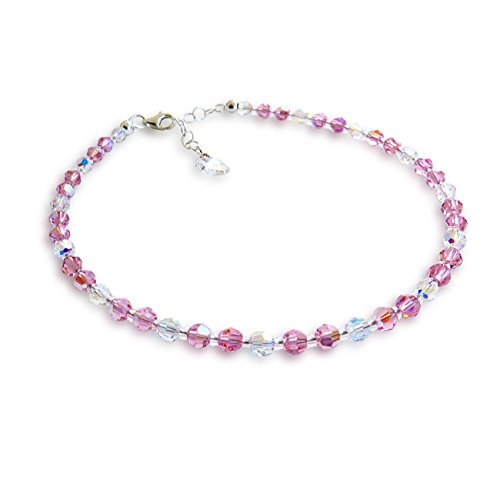 Schöner-SD Anklet Made from Swarovski® Crystals Pink and Crystal Aurora Borealis, 925 Silver