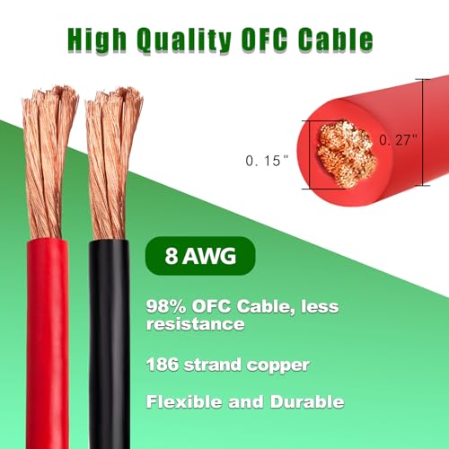 Image of 8 Gauge Battery Cable Copper Wire, 10FT Red+10FT Black 8 AWG Welding Cable Standard USA OFC Wire for Automotive, Battery, Solar, Marine and Generator
