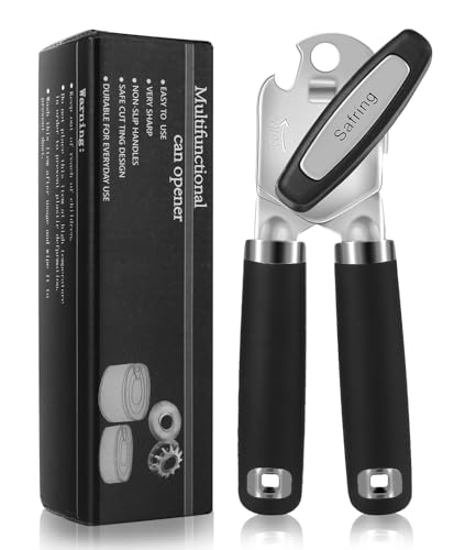 Comparison: Best Cheap Can Opener 11 Safring Can Opener Manual, Heavy Duty Handheld Strong Can Opener with Soft Touch Handle, Sharp Blade Smooth Edge, Can Openers with Multifunctional Bottle Opener, Black