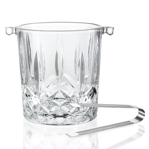 34.4oz Glass Ice Bucket with Handle Ice Tong Crystal Clear Cocktail Wine Champagne Cooler for Home Bar Parties Cocktail Accessories