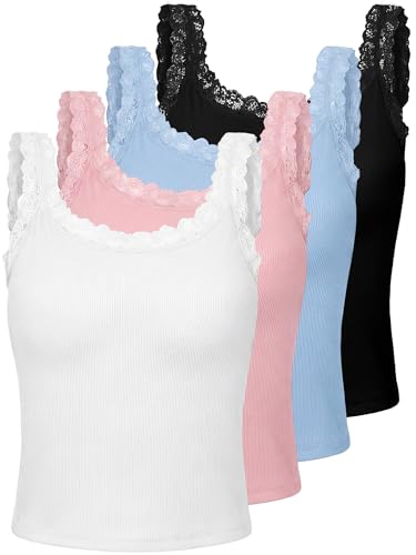 Image of 4 Pack Camisole for Women Lace Tank Tops Cami Soft Comfy Tank Cami Undershirt Lace Straps Top for Girl Women