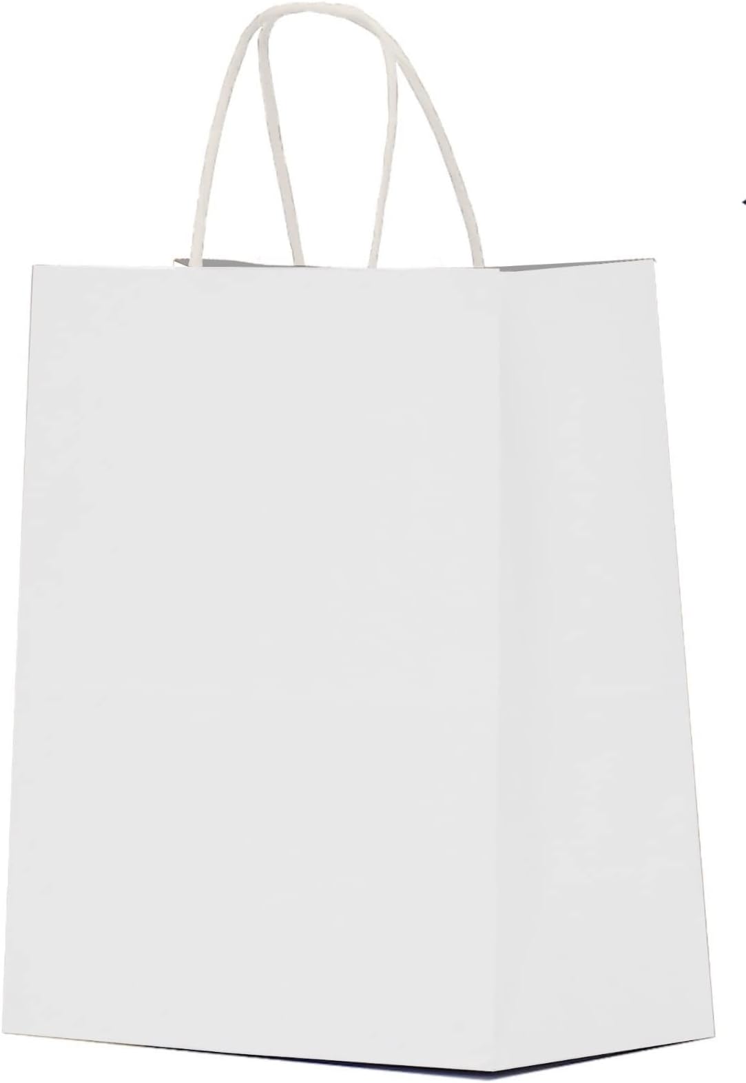 Qutuus White Paper Gift Bags with Handles Bulk 25 pcs 8x4.5x10 Medium White Paper Bags for Gifts, Valentines, Shopping, Retail
