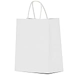 Qutuus White Paper Gift Bags with Handles Bulk 25 pcs 8x4.5x10 Medium White Paper Bags for Gifts, Valentines, Shopping, Retail