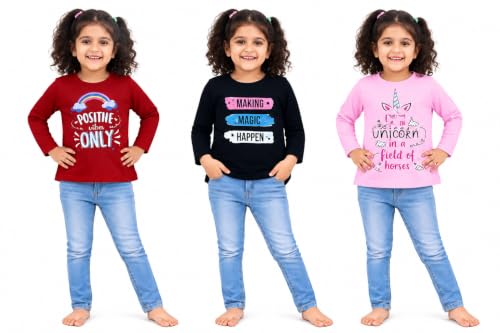 Image of NammaBaby Baby Girl Pure Cotton Hoseiry Regular Fit T-Shirt Top Tshirt - Pack of 3