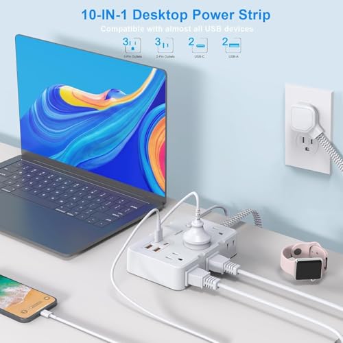 Surge Protector Power Strip, 15 Ft Cord Ultra Thin Flat Extension Cord with 6 Outlets 4 USB Ports(2 USB C), 1050J Flat Plug Power Strip for College Dorm Room Essentials - Image 3