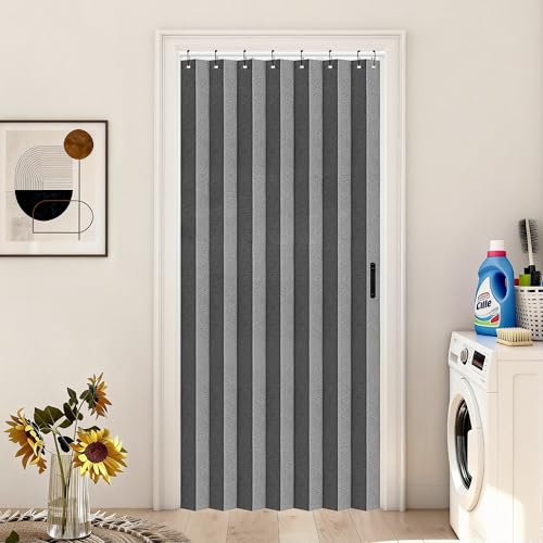 Vatge Rideau de Placard pour Placard Ouvert, Rideaux plissés pour Porte, séparateur de pièce d'intimité, 1 Rideau avec Embrasse, 99 x 198 cm, Gris
