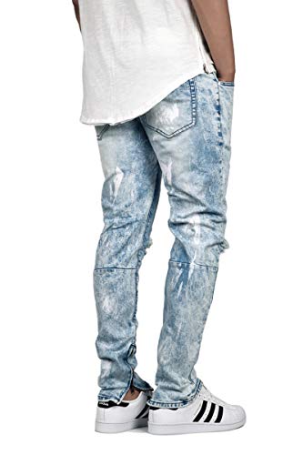 URBANJ Men's Stretch Skinny Fit Paint/Bleach Ankle Zip Jeans2