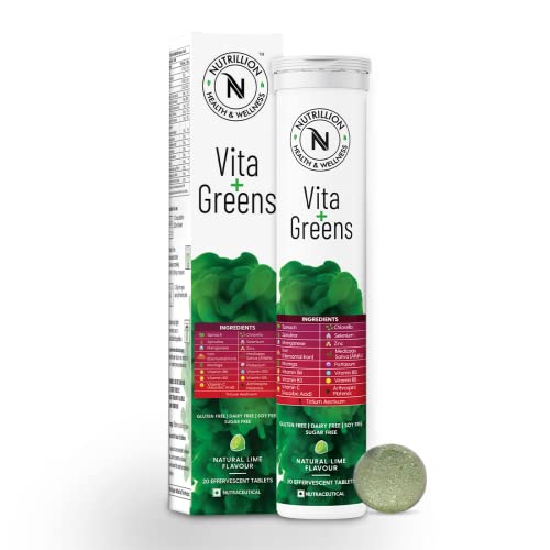 Nutrillion Multivitamin & Multi-Minerals VitaGreens 20 Effervescent Tablets (Vitamin C, Vitamin B, Calcium, Iron, Zinc) – Real Greens Antioxidants, Vitamins, Minerals, Gluten Free | Dairy Free | Soy Free | Sugar Free Supplement For Men & Women Nutrillion Multivitamin & Multi-Minerals VitaGreens 20 Effervescent Tablets (Vitamin C, Vitamin B, Calcium, Iron, Zinc) – Real Greens Antioxidants, Vitamins, Minerals, Gluten Free | Dairy Free | Soy Free | Sugar Free Supplement For Men & Women