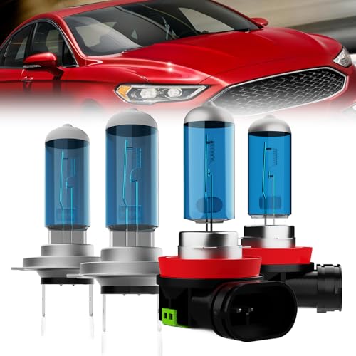 Image of Halogen Headlight Bulbs Compatible With Ford Fusion 2006-2018,H7 High Beam+ H11 /H8 /H9 Low Beam Halogen Light Bulb,Super Bright 6000K White,Pack of 4