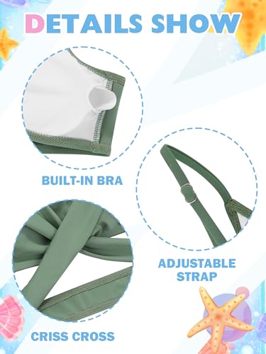 3 Pieces Girls Swimsuits Bikini Set Tropical Print Bikini Set Criss Cross Bathing Suit with Cover Up Skirt for Kids2