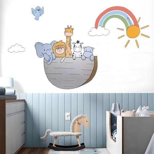 Image of Rainbow Safari Animal Wall Stickers for Kids Baby Girl Wall Stickers for Room Bedroom Playroom Living Room Decor Boho Nursery Wall Art Nursery Wall Sticker Kids Room Decoration-Self-Adhesive