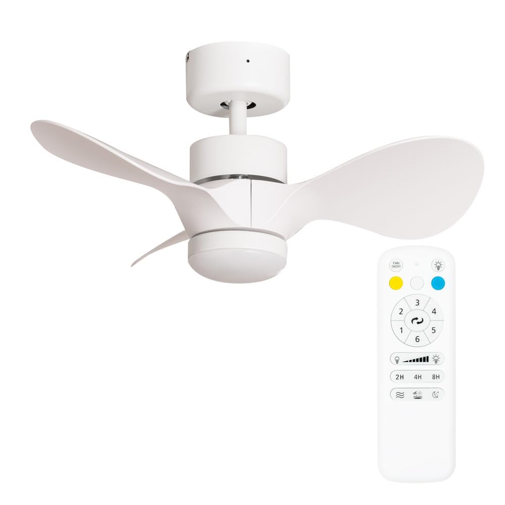 ValueLights | 24” Ceiling Fan with Integrated LED Dimmable Light and White Blades | Ceiling Fans with Lamps, Home Décor & Improvement Essential | Includes Remote Control | Mains Wired