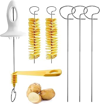 MSS Store Potato Spiral Cutter Manual Slicer with 4 Stainless Stell Sticks - Plastic & Stainless Steel, Multicolor Potato Slicer 1 (Pack of 1)