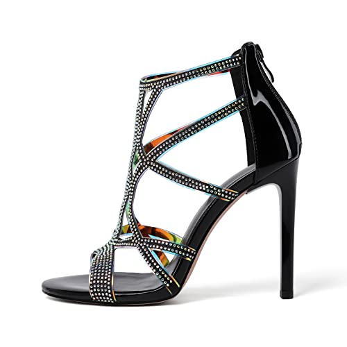 Zamikoo Women's High Heel Sandals, Open Toe Woman Sandals Rhinestone, Cutout Strappy Gladiator Heels, Sparkly Stiletto Heels Pumps Shoes for Dress Party Evening 4 Inch2