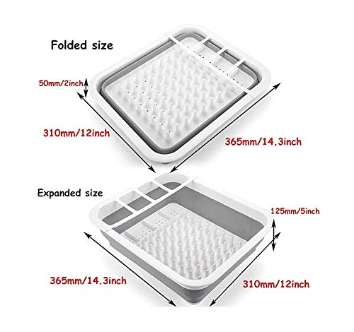 Image of Collapsible Dish Drainer /Dish Drying Rack with Spoon Storage Holder Utensil Dinnerware Travel Organizer - Heavy Duty Plastic & Silicone (PP + TPE) - Dishwasher Safe for Easy Cleaning