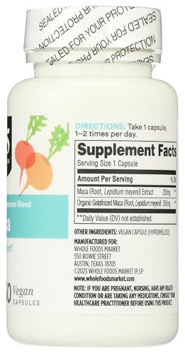 Image of 365 by Whole Foods Market, Maca Standardized + Full Spectrum Blend, Libido Support, Vegan Capsules, 60 Count