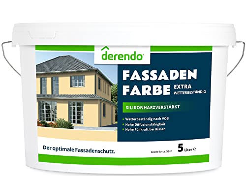 derendo Fassadenfarbe orange 5l mit EXTRA hohem Wetterschutz, matte silikonharzverstärkte Fassaden Farbe, hohe Deckkraft und gute Füllkraft bei kleinen Rissen (Sandgelb) derendo Fassadenfarbe orange 5l mit EXTRA hohem Wetterschutz, matte silikonharzverstärkte Fassaden Farbe, hohe Deckkraft und gute Füllkraft bei kleinen Rissen (Sandgelb)