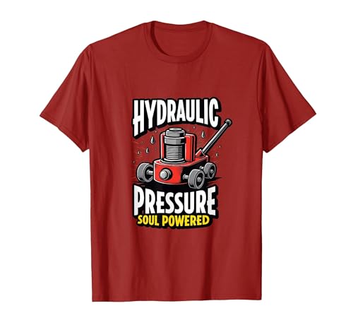 Hydraulic Pressure Soul Powered Mechanic Design T-Shirt, Men, Cranberry Red, X-Large