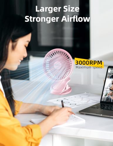 Image of UN1QUE Portable Fan,1800mAh Rechargeable Mini Table Fan,Small Desk Fan 3 Speed,Brushless Motor 3000RPM High Speed Usb Fan,Quiet Clip Fan for Office Kitchen Stroller Camping