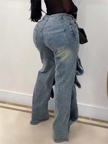 Baggy Jeans for Woman High Waist Patchwork Straight Leg Denim Pants Trendy Y2K Jeans for Club4