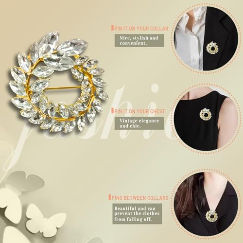 Image of Butterfly Wreath Brooch Pin White Pearl Flower Women Rhinestone Scarf Buckle Pin Gold Wedding Bridal Brooches Lady