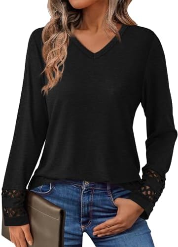 Women's Long Sleeve V Neck Tunic Top Casual Dressy Blouse Business Loose Fit Trendy 2025 Fall Outfits