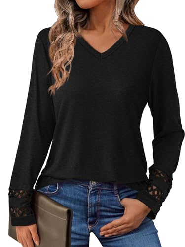 Women’s Long Sleeve V Neck Tunic Top Casual Dressy Blouse Business Loose Fit Trendy 2025 Fall Outfits