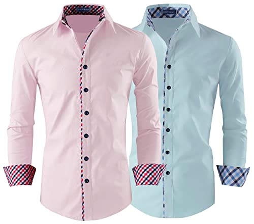 Image of Zombom Combo of Men's Solid Regular Fit Cotton Blend Full Sleeve Casual Shirts (Pack of 2)