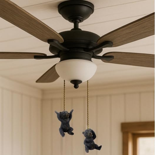 Image of Set of 2 Jumbo Bear Fan Pulls - Rustic Resin Black Bear Ceiling Fan Chain Extenders - 5 inch Pull Chain Included - 3 inch Tall Wildlife Cabin Decor