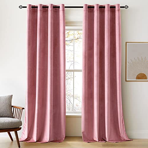 Woaboy Velvet Curtains 90 Drop Blush Pink Curtain for Living Room Thermal Blackout for Girls Bedroom Luxury Eyelet Drapes Window Treatment Insulated Soundproof & Room Darkening W 46 x L 90 2 Panels