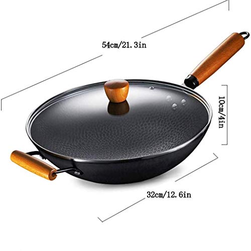Wok de hierro fundido con mango de madera y fondo plano antiadherente miniatura 2